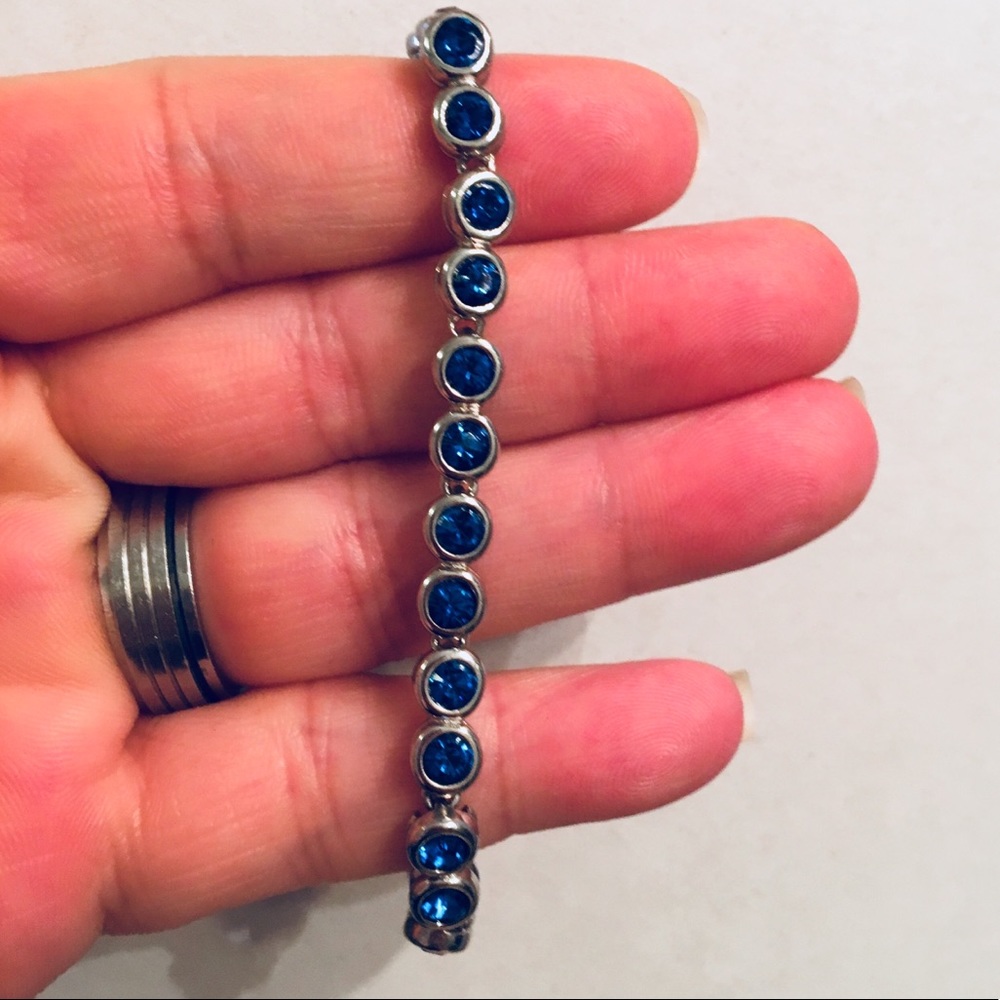 Blue Rhinestone Tennis Bracelet - Picture 8 of 8